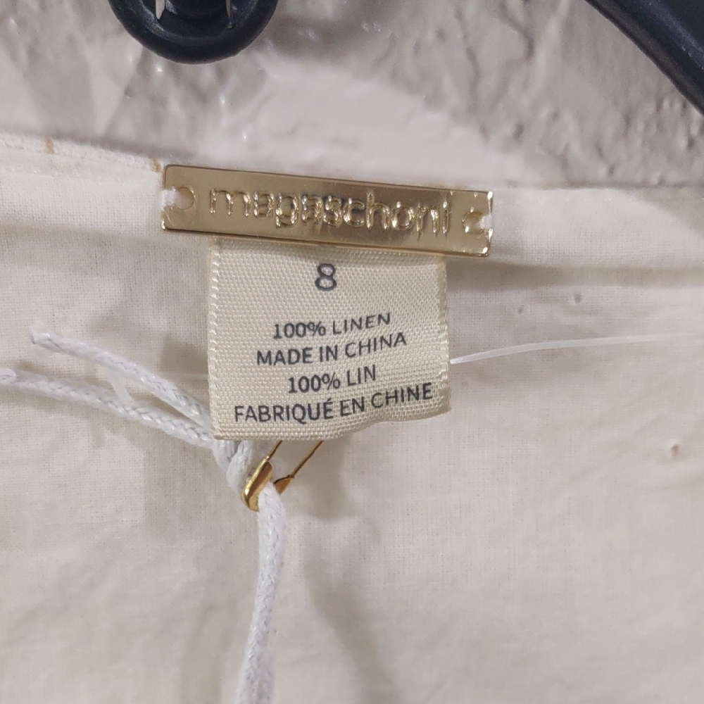 Magaschoni 100 Linen, Size 8 Elegant White Floral Dress - Picture 6 of 17